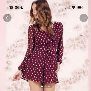 LC Lauren Conrad Burgundy Long-Sleeve Owl Print Romper